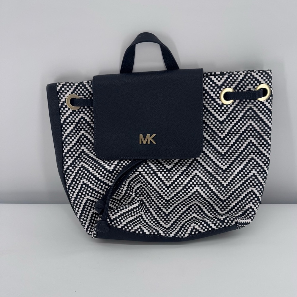 Michael Kors Junie Backpack Admiral Optic White Leather Blue Bag